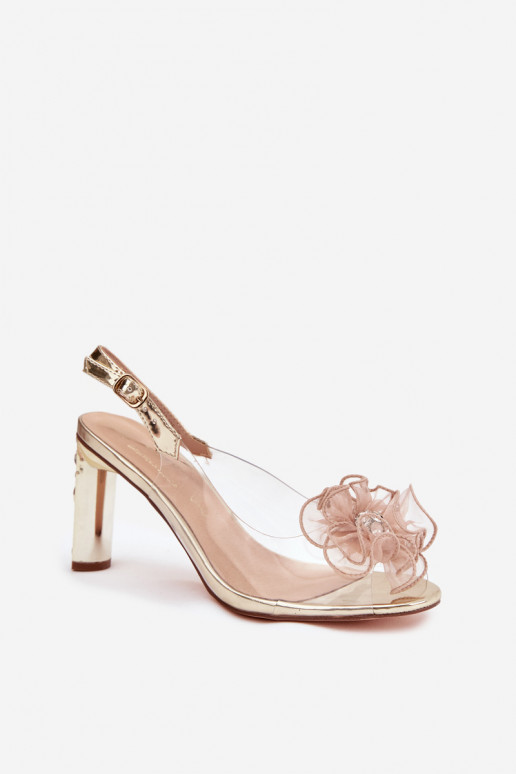 sandále s podpätkami s ozdobami I Kryształkami D&A MR52-236 zlatej farby