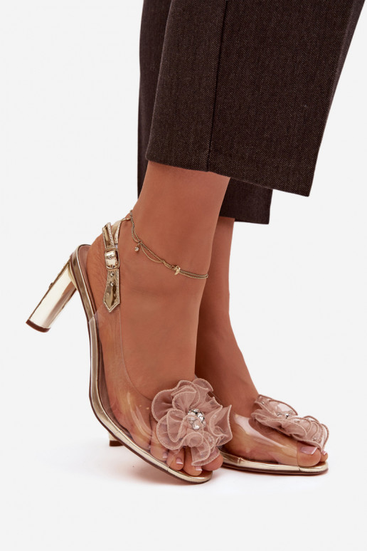 sandále s podpätkami s ozdobami I Kryształkami D&A MR52-236 zlatej farby