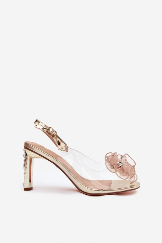 sandále s podpätkami s ozdobami I Kryształkami D&A MR52-236 zlatej farby