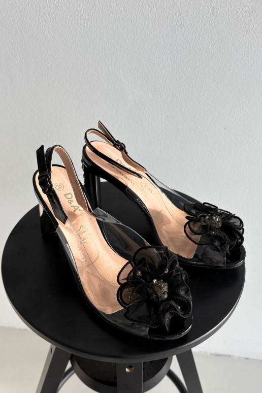 sandále s podpätkami s ozdobami I Kryształkami D&A MR52-236 čierna