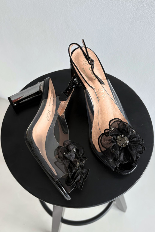 sandále s podpätkami s ozdobami I Kryształkami D&A MR52-236 čierna