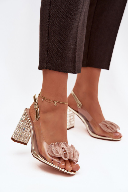 sandále s podpätkami so svietiacimi otvormi D&A MR52-237 zlatej farby