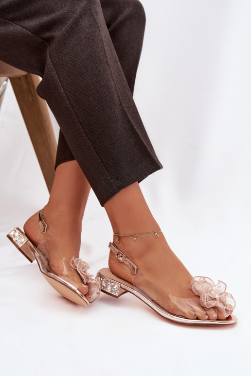 Perregimi sandále Zapnuté nízkom opätku so svietiacimi otvormi A Dekorácia D&A MR52-230 farba ružového zlata