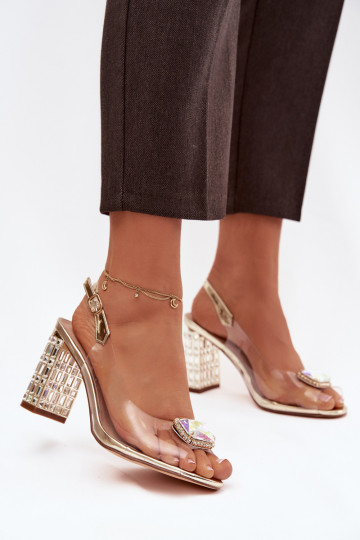 Perregimi sandále s podpätkami so svietiacimi otvormi D&A MR52-239 zlatej farby