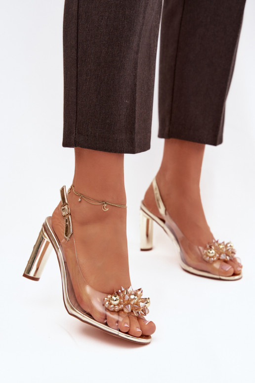 Perregimi sandále s podpätkami s krásnymi detailmi D&A MR52-232 zlatej farby