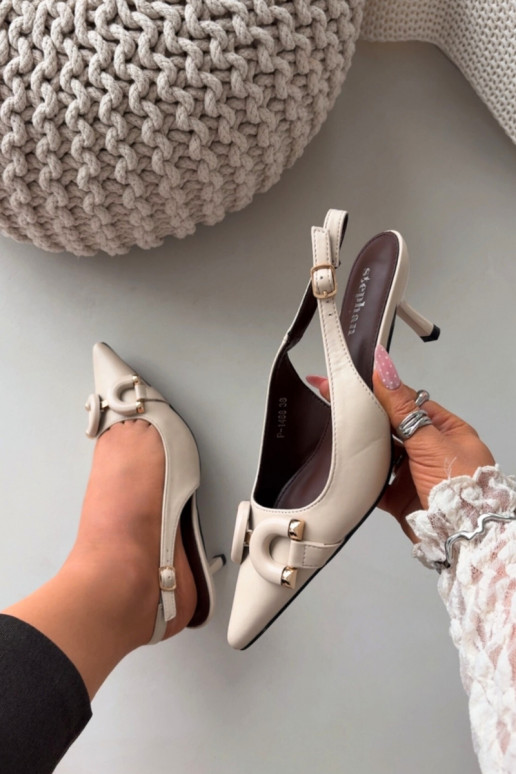 Dámske sandále s tenkými podpätkami S Ornatem Detalem slonovina Brienne