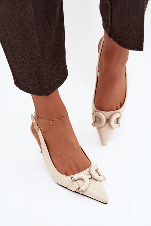 Dámske sandále s tenkými podpätkami S Ornatem Detalem slonovina Brienne