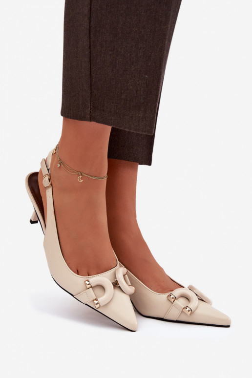 Dámske sandále s tenkými podpätkami S Ornatem Detalem slonovina Brienne