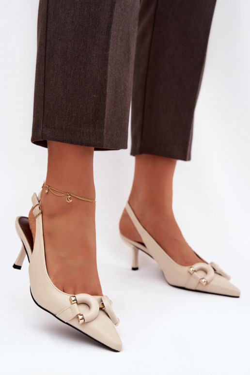 Dámske sandále s tenkými podpätkami S Ornatem Detalem slonovina Brienne