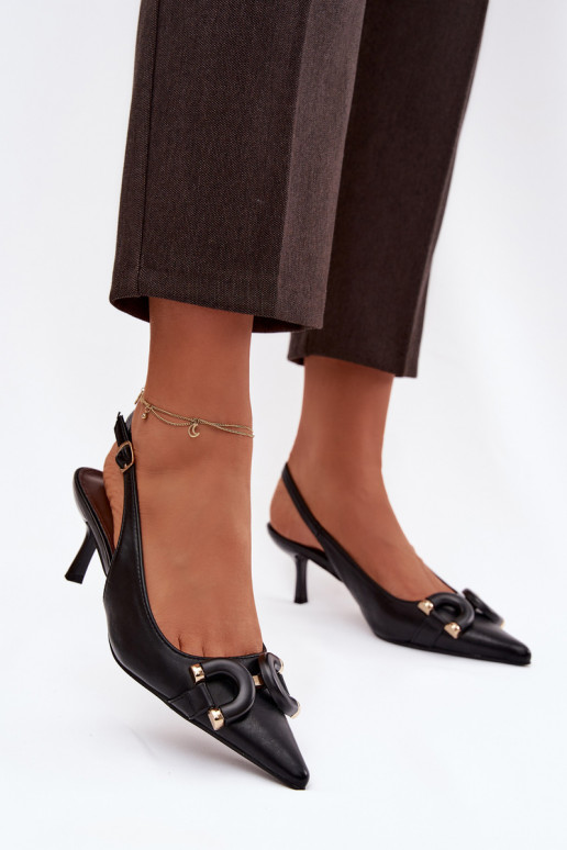 Dámske sandále s tenkými podpätkami S Ornatem Detalem čierna Brienne