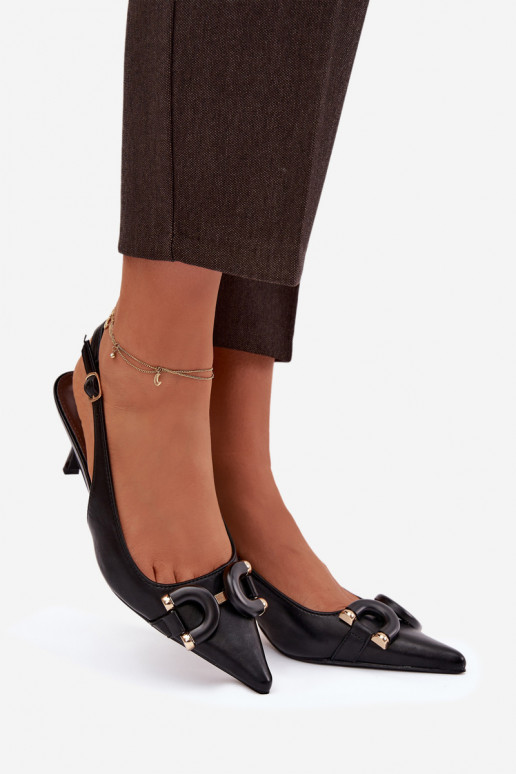 Dámske sandále s tenkými podpätkami S Ornatem Detalem čierna Brienne