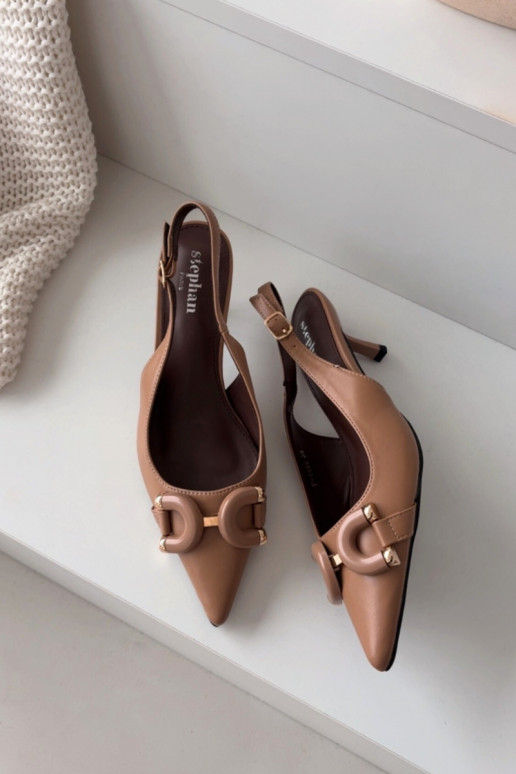 Dámske sandále s tenkými podpätkami S Ornatem Detalem Hnedá farba Brienne