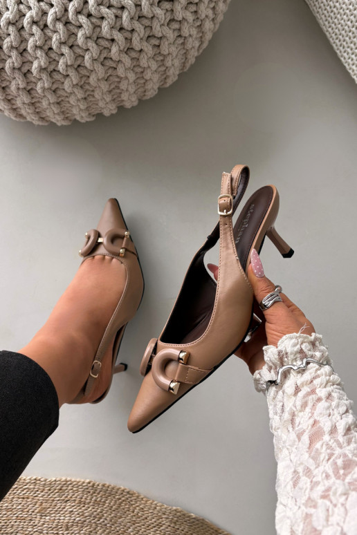 Dámske sandále s tenkými podpätkami S Ornatem Detalem Hnedá farba Brienne