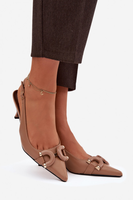 Dámske sandále s tenkými podpätkami S Ornatem Detalem Hnedá farba Brienne