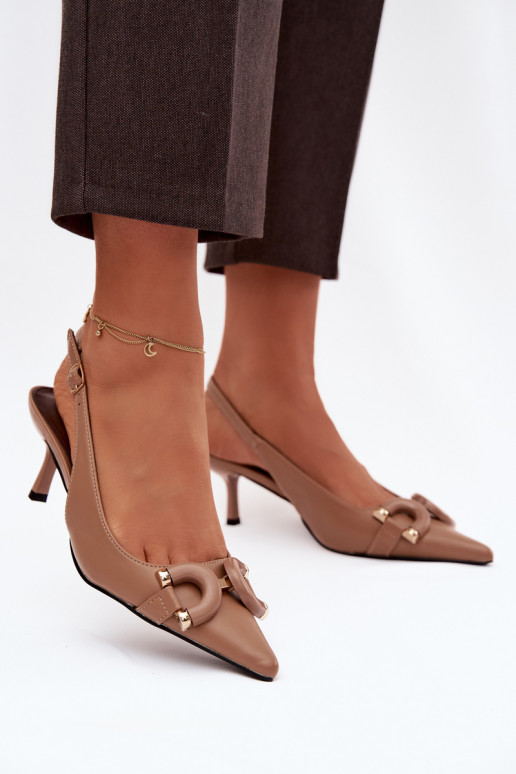 Dámske sandále s tenkými podpätkami S Ornatem Detalem Hnedá farba Brienne