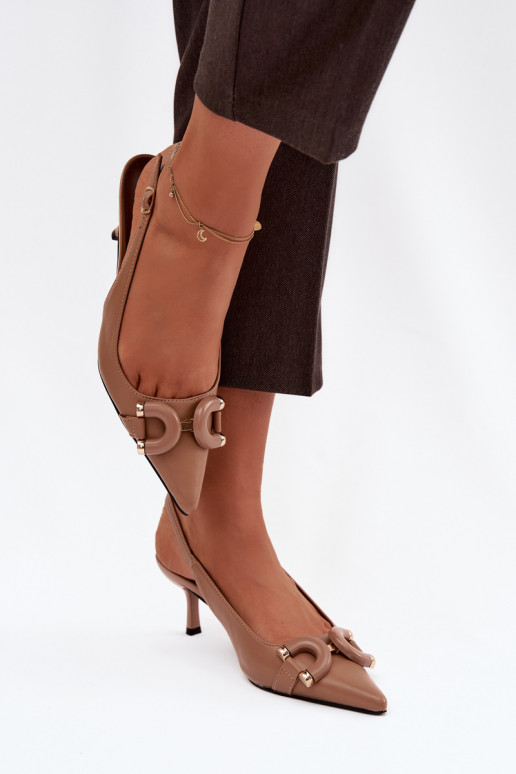 Dámske sandále s tenkými podpätkami S Ornatem Detalem Hnedá farba Brienne