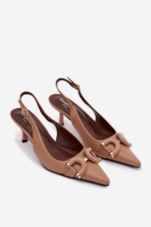 Dámske sandále s tenkými podpätkami S Ornatem Detalem Hnedá farba Brienne