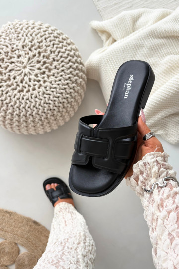 Dámske papuče so širokými podpätkami čierna Lorania