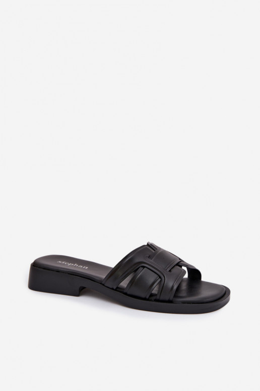 Dámske papuče so širokými podpätkami čierna Lorania