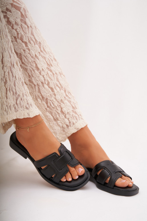 Dámske papuče so širokými podpätkami čierna Lorania