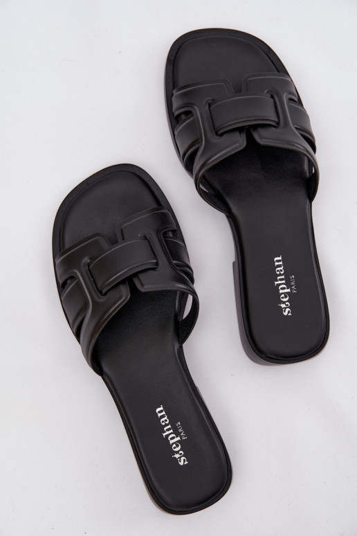 Dámske papuče so širokými podpätkami čierna Lorania