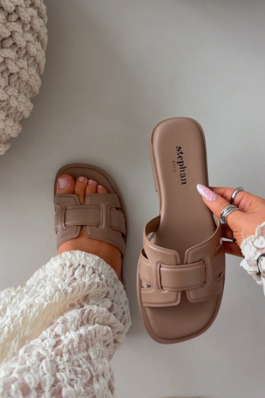 Dámske papuče so širokými podpätkami béžová Lorania