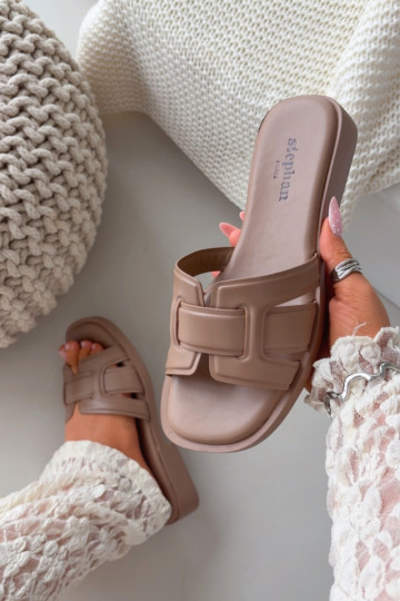 Dámske papuče so širokými podpätkami béžová Lorania 2