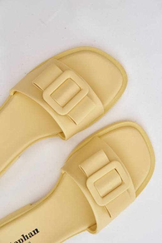 Dámske papuče so širokými podpätkami s prackami žltá Melivra