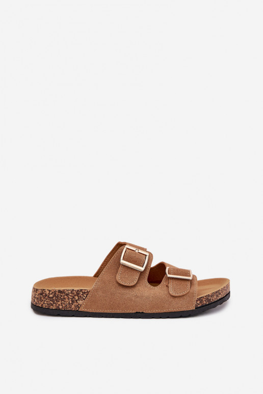 Dámske papuče Ze zlatej farbymi s prackamimi I Przeszyciami Hnedá farba Lunera