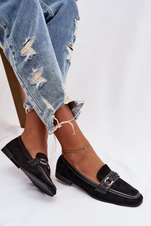 Dámske mokasíny s ozdobnými prvkami, čiernej farby Evelora