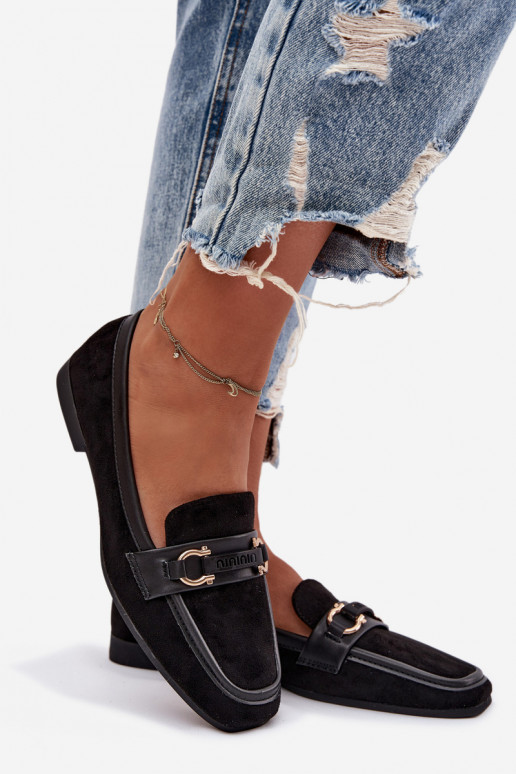 Dámske mokasíny s ozdobnými prvkami, čiernej farby Evelora