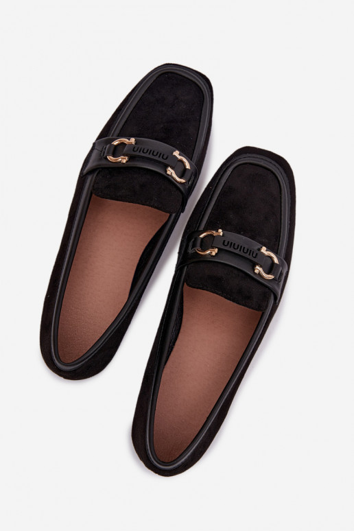 Dámske mokasíny s ozdobnými prvkami, čiernej farby Evelora