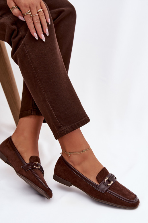 Dámske mokasíny s ozdobnými prvkami, čokoládovej farby Evelora