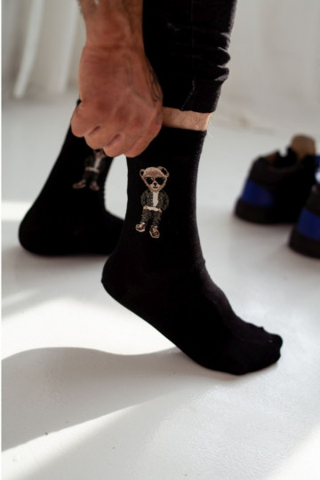 Pánske ponožky s medvedíkmi na okuliaroch čiernej farby