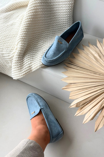 dámske mokasínyMálým zlatej farbym Detalem Modrá Sarivelle 2