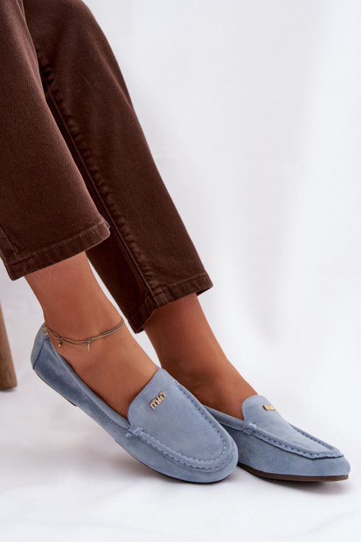dámske mokasínyMálým zlatej farbym Detalem Modrá Sarivelle