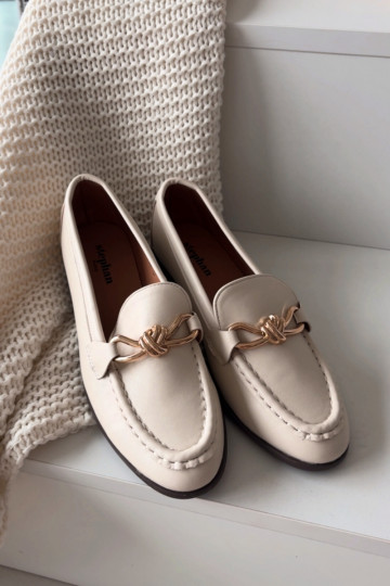 Mokasíny Dámske S Ornatem Detalem slonovina Rosynne 2