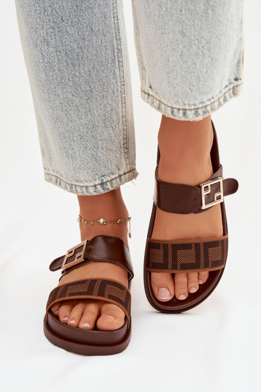 Dámske papuče so zlatými sponami, hnedé