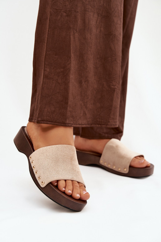 Dámske papuče Ze zlatej farbymi Svorníky béžová Ferinna