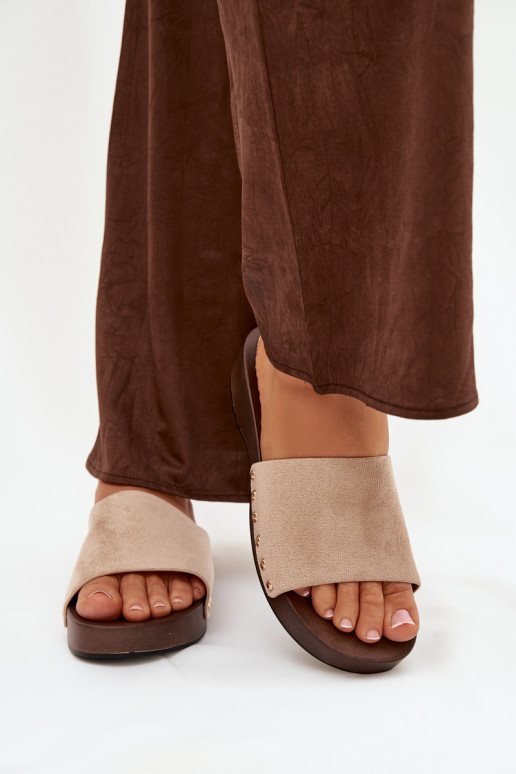 Dámske papuče Ze zlatej farbymi Svorníky béžová Ferinna