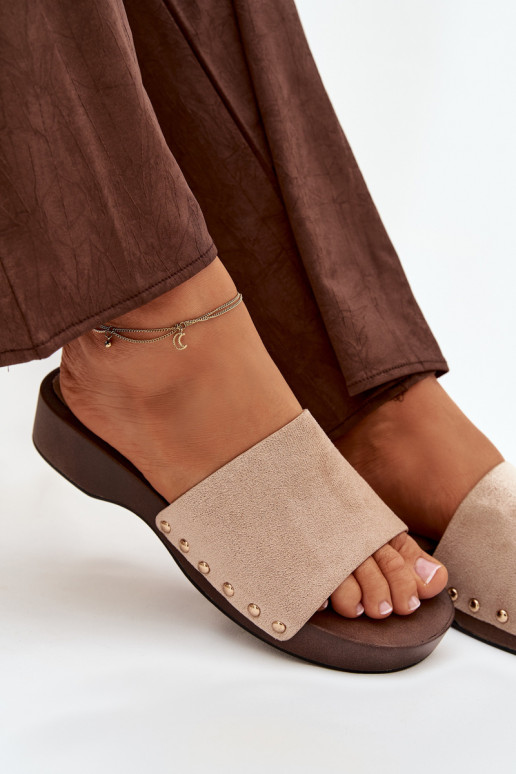 Dámske papuče Ze zlatej farbymi Svorníky béžová Ferinna