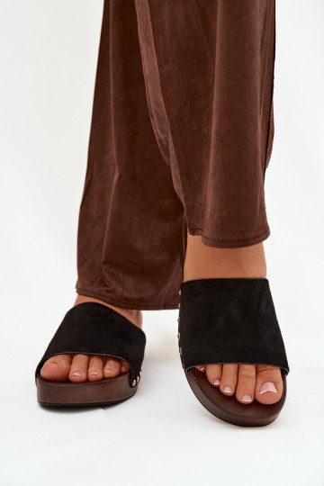 Dámske papuče Ze zlatej farbymi Svorníky čierna Ferinna