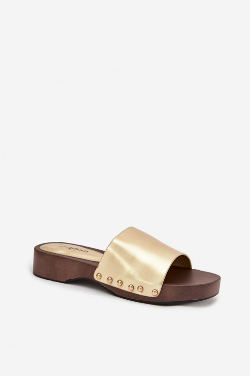 Dámske papuče s nitmi zlatej farby Terissa