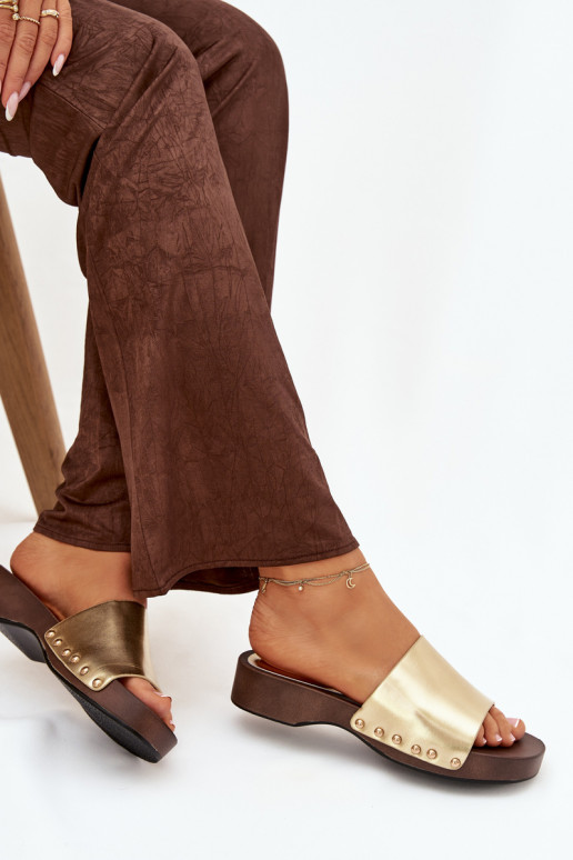 Dámske papuče s nitmi zlatej farby Terissa