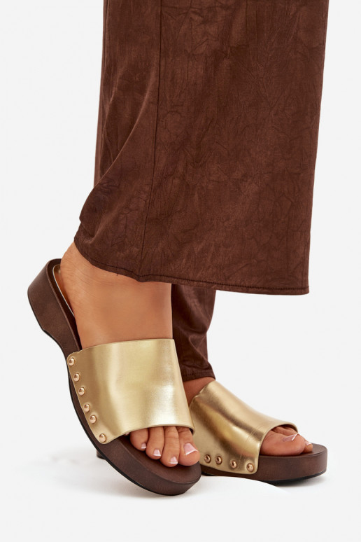 Dámske papuče s nitmi zlatej farby Terissa