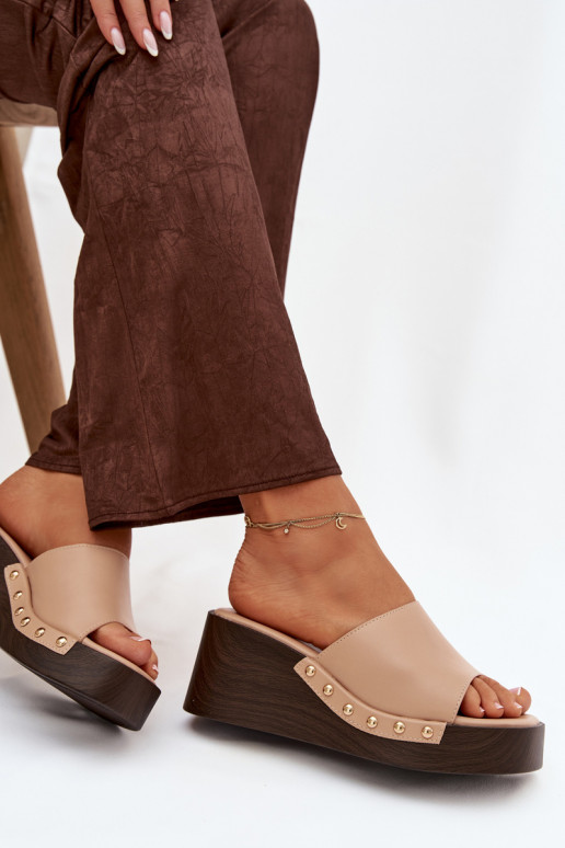 Dámske papuče Zapnuté INedge Ze zlatej farbymi Svorníky béžová Arionne