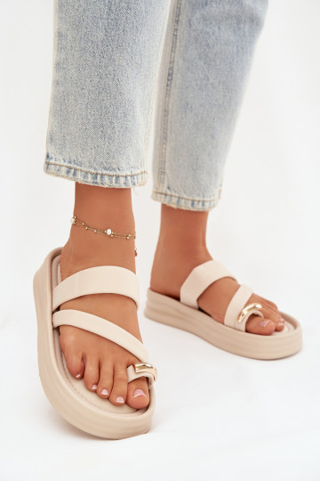 materiál Dámske papuče S pruhmi I zlatej farbym Detalem slonovina Farielle