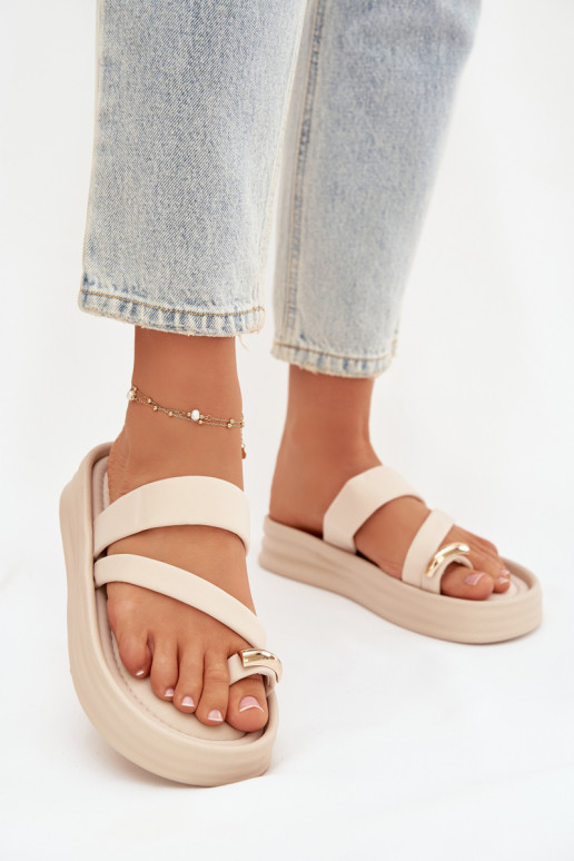 materiál Dámske papuče S pruhmi I zlatej farbym Detalem slonovina Farielle