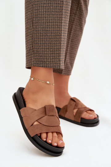 Dámske papuče z eko semišuoIne S pruhmi Hnedá farba Márivessa 2