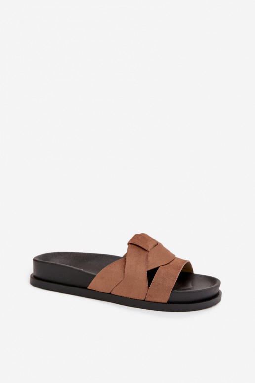 Dámske papuče z eko semišuoIne S pruhmi Hnedá farba Márivessa